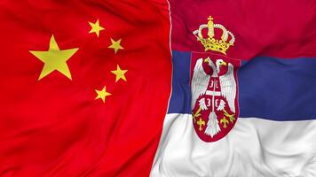 China and Serbia Flags Together Seamless Looping Background, Looped Bump Texture Cloth Waving Slow Motion, 3D Rendering video
