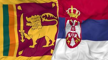 sri lanka och serbia flaggor tillsammans sömlös looping bakgrund, looped stöta textur trasa vinka långsam rörelse, 3d tolkning video