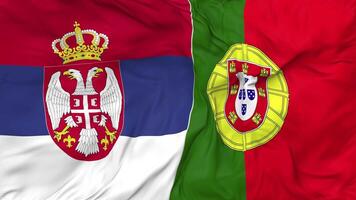 Portugal and Serbia Flags Together Seamless Looping Background, Looped Bump Texture Cloth Waving Slow Motion, 3D Rendering video