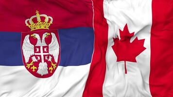 Canadá y serbia banderas juntos sin costura bucle fondo, serpenteado bache textura paño ondulación lento movimiento, 3d representación video