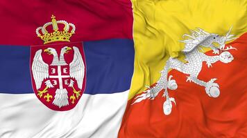 Bhutan and Serbia Flags Together Seamless Looping Background, Looped Bump Texture Cloth Waving Slow Motion, 3D Rendering video