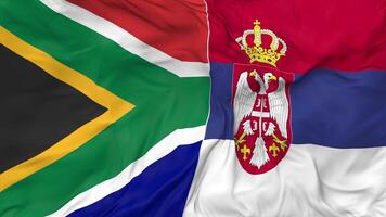 South Africa and Serbia Flags Together Seamless Looping Background, Looped Bump Texture Cloth Waving Slow Motion, 3D Rendering video