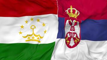 tagikistan e Serbia bandiere insieme senza soluzione di continuità looping sfondo, loop urto struttura stoffa agitando lento movimento, 3d interpretazione video