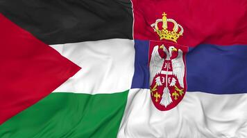 Palestine and Serbia Flags Together Seamless Looping Background, Looped Bump Texture Cloth Waving Slow Motion, 3D Rendering video