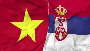 Vietnam and Serbia Flags Together Seamless Looping Background, Looped Bump Texture Cloth Waving Slow Motion, 3D Rendering video