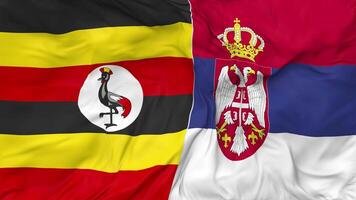 Uganda and Serbia Flags Together Seamless Looping Background, Looped Bump Texture Cloth Waving Slow Motion, 3D Rendering video
