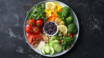 ai generado un plato dividido dentro secciones, un equilibrado dieta ese enfatiza el importancia de el Derecha tipos de grasas, contrarrestar el noción ese saturado grasas de cardiovascular enfermedad. foto