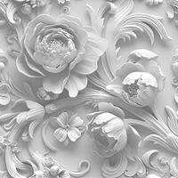 AI generated A luxurious wallpaper design in black and white, showcasing delicate flowers with a touch of gold accents, created using high-quality materials for a rich. SEAMLESS PATTERN. photo