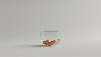 AI generated a medicine tablet placed in a glass bowl against a clean white background, accentuate the texture and form of the tablet, evoking a sense of precision and realism in imagery. photo