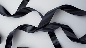 AI generated black ribbons against a pristine white background, rendered with precision, exuding simplicity and sophistication. photo