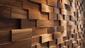 AI generated a carpentry wall surface structure design, enhanced by a glossy finish that accentuates the natural beauty and texture of the wood, creating a stunning visual focal point in any interior photo