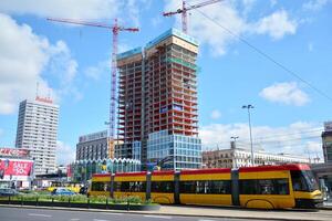 High-rise building under construction. Modern office building. photo