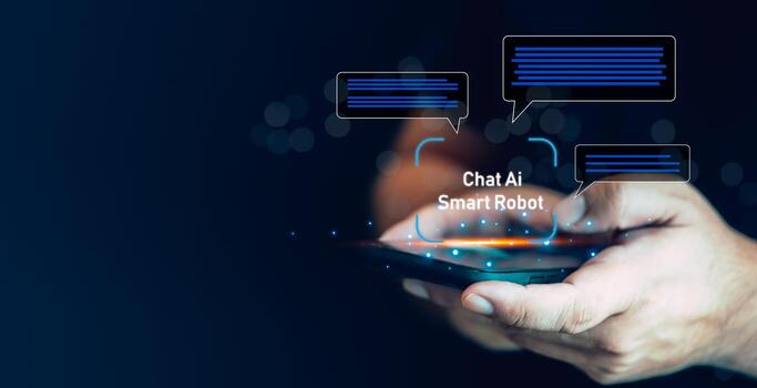 Man using the Ai to help and support work for chatbot, analysis using technology smart robot AI. photo