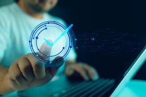 Man touch to verification of information and approved photo