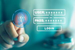 Entering your password via biometric identity verification access with fingerprint. photo