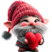 AI generated Valentines Day Gnome Holding Love Red Heart Free PNG