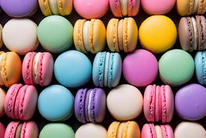 AI generated Many colorful macarons. Generate Ai photo