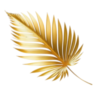 AI generated One big golden palm leaf isolated on PNG background.