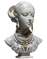 AI generated Gray bust of woman with beautiful gold jewelry isolated on PNG background.