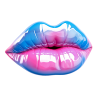 AI generated Lips iwith gradient of blue and pink, shiny lipstick, white teeth isolated on PNG background.