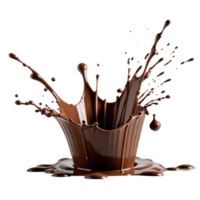 ai gegenereerd chocola plons, met chocola druppels vliegend in verschillend routebeschrijving geïsoleerd Aan PNG achtergrond.