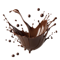 AI generated Chocolate splash, with chocolate drops flying in different directions isolated on PNG background.