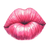 AI generated Watercolor red lips in the shape of  kiss isolated on PNG background.