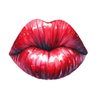 AI generated Watercolor red lips in the shape of  kiss isolated on PNG background.