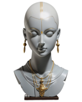 ai gegenereerd grijs buste van vrouw met mooi goud sieraden geïsoleerd Aan PNG achtergrond.