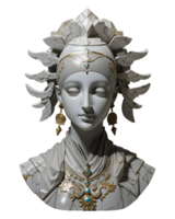 AI generated Gray bust of woman with beautiful gold jewelry isolated on PNG background.