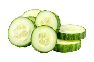 ai gerado pepino fatias fatiado dentro metade em uma transparente fundo png