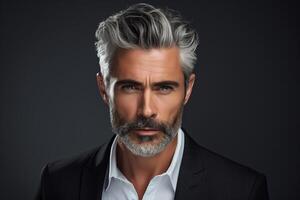 AI generated Mature man gray hair. Generate Ai photo