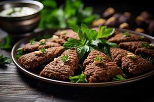 AI generated Savory Arabic kibbeh meal. Generate Ai photo