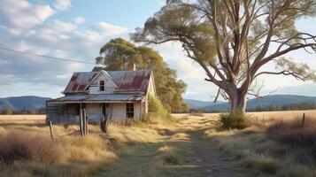 AI generated an old dilapidated house, weathered by time and neglect, in a realistic photograph that evokes a sense of nostalgia and abandonment. photo