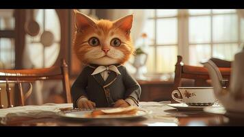 AI Generated an animated kitten exuding sophistication in its attire, portrayed in hyper-realistic detail photo