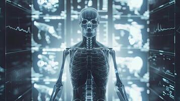 AI generated perspective vision and artificial intelligence in healthcare, showcasing the analysis of X-rays or diagnosis of diseases with unprecedented accuracy. photo