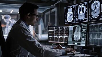 AI generated perspective vision and artificial intelligence in healthcare, showcasing the analysis of X-rays or diagnosis of diseases with unprecedented accuracy. photo