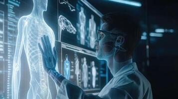 AI generated perspective vision and artificial intelligence in healthcare, showcasing the analysis of X-rays or diagnosis of diseases with unprecedented accuracy. photo