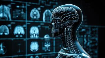 ai generado perspectiva visión y artificial inteligencia en cuidado de la salud, exhibiendo el análisis de rayos X o diagnóstico de enfermedades con sin precedentes exactitud. foto