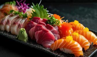 AI generated Japanese Sushi Set - Different Types of Nigiri Sashimi photo