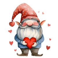 AI generated Happy Valentine's Day Gnome Watercolor Cute Gnome Clipart Isolated on Transparent Background. Generative AI png