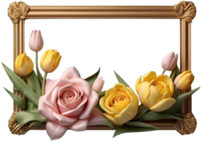 AI generated frame of roses and tulips png