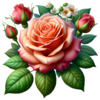 ai generato bellissimo rosa fiori colorato con foglia png