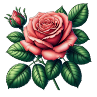 ai gerado lindo rosa flores colorida com folha png