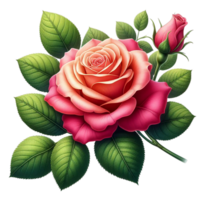 ai gerado lindo rosa flores colorida com folha png