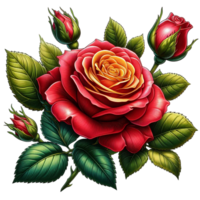 ai generato bellissimo rosa fiori colorato con foglia png