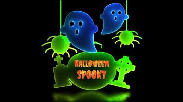 neon splendore effetto looping tomba e fantasma Halloween nero sfondo video