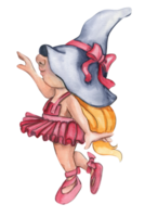 Watercolor hand drawn circus girl gnome acrobat in vintage style. png