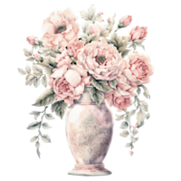 AI generated Watercolor rusty old element of flowers in vase. png