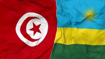 Tunisia and Rwanda Flags Together Seamless Looping Background, Looped Cloth Waving Slow Motion, 3D Rendering video
